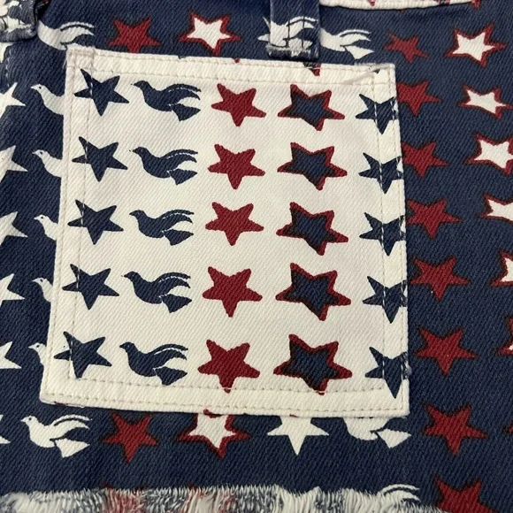 NWT $78 free people We the Free Red White Blue Denim Shorts Peace Doves - Picture 6 of 8